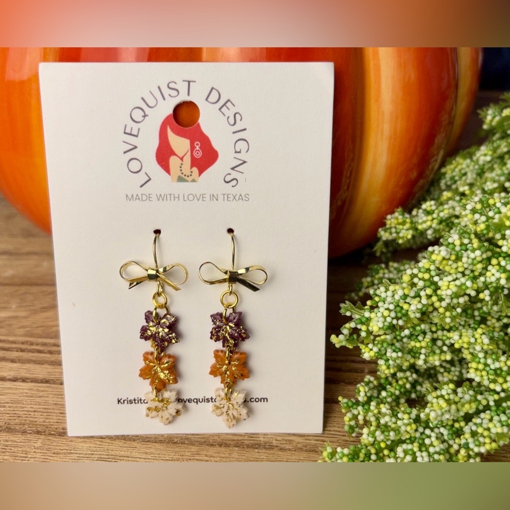Handmade Fall String O’ Leaves Dangle Earrings
